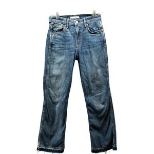 GRLFRND Joan Mid Rise Crop Flare Raw Hem Jeans Size 26 Revolve It Girl Blue